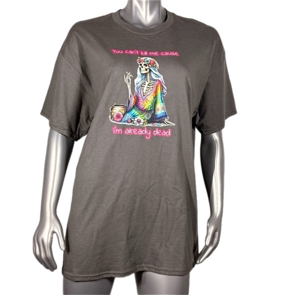 The Blind Medium | Grey Tee Colorful Hippie Skeleton Design Flower Crown - Picture 2 of 11